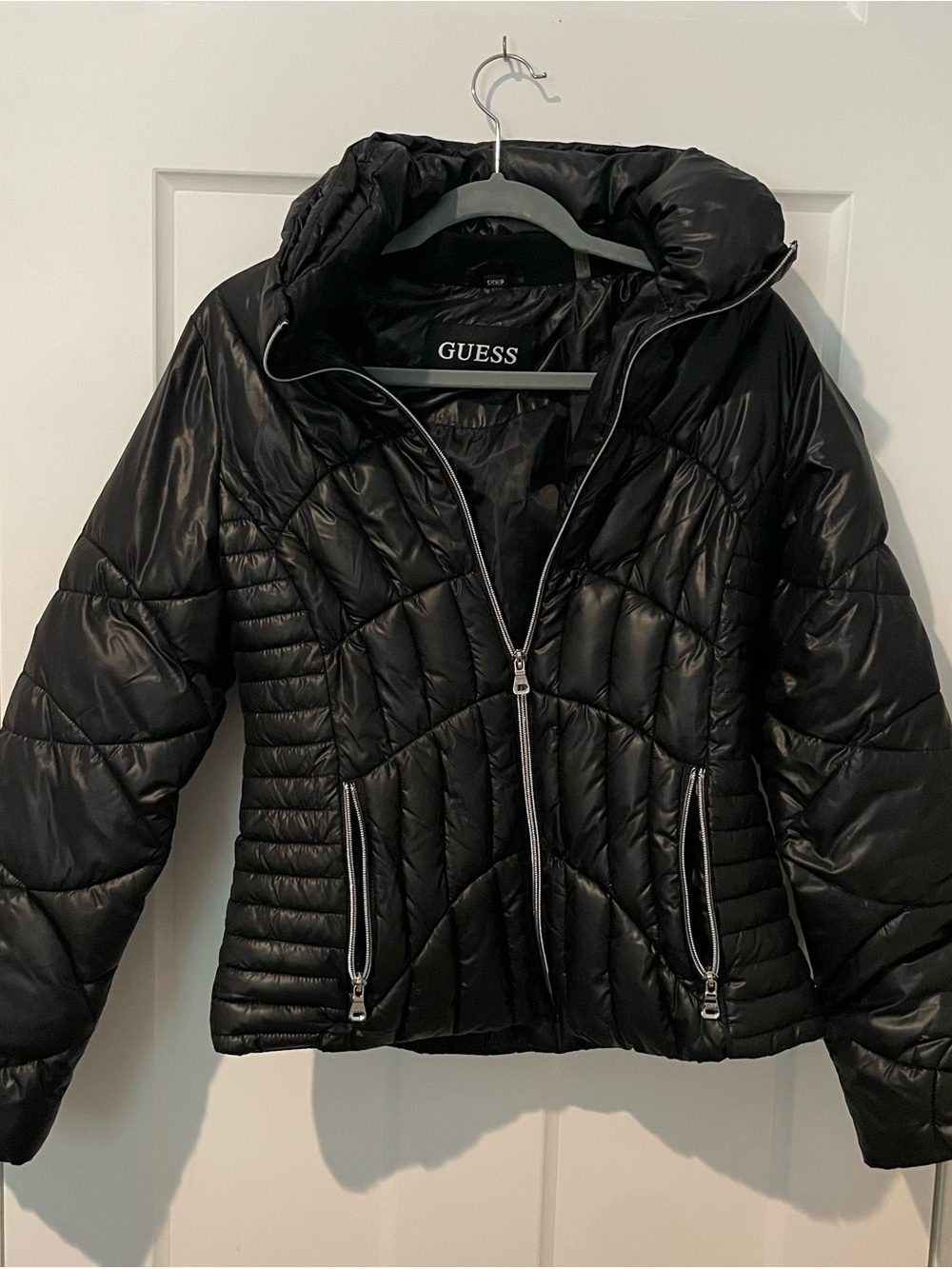 GUESS Black Quilted Hooded Puffer Jacket